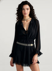 Black Mesh Sheer Ruched Waist Mini Dress