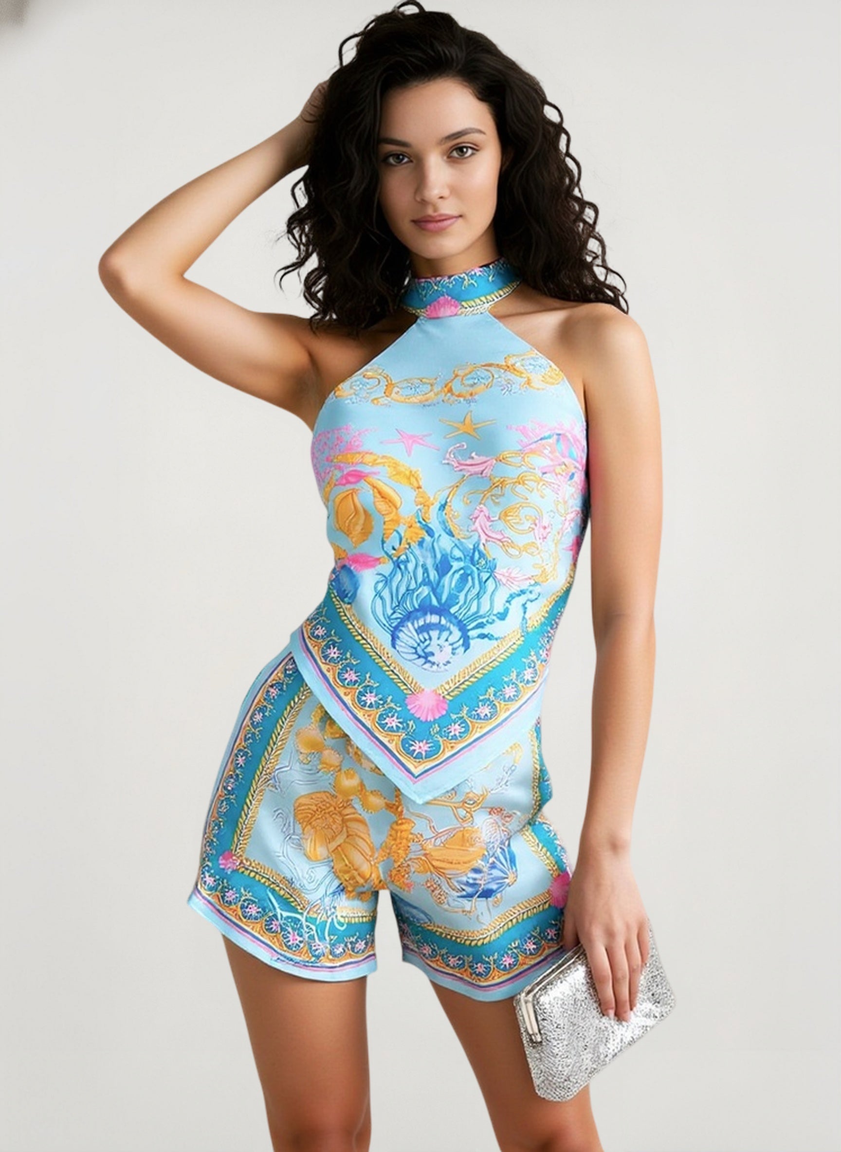Chic Ethnic Print Halter Loose Two Piece Set