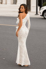 Sexy Lace One-Shoulder Bow Maxi Dress