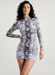 Serpentine Print Turtleneck Long Sleeve Party Dresses For Women Streetwear Fashion  Snake Graphic Bodycon Dress  Robe