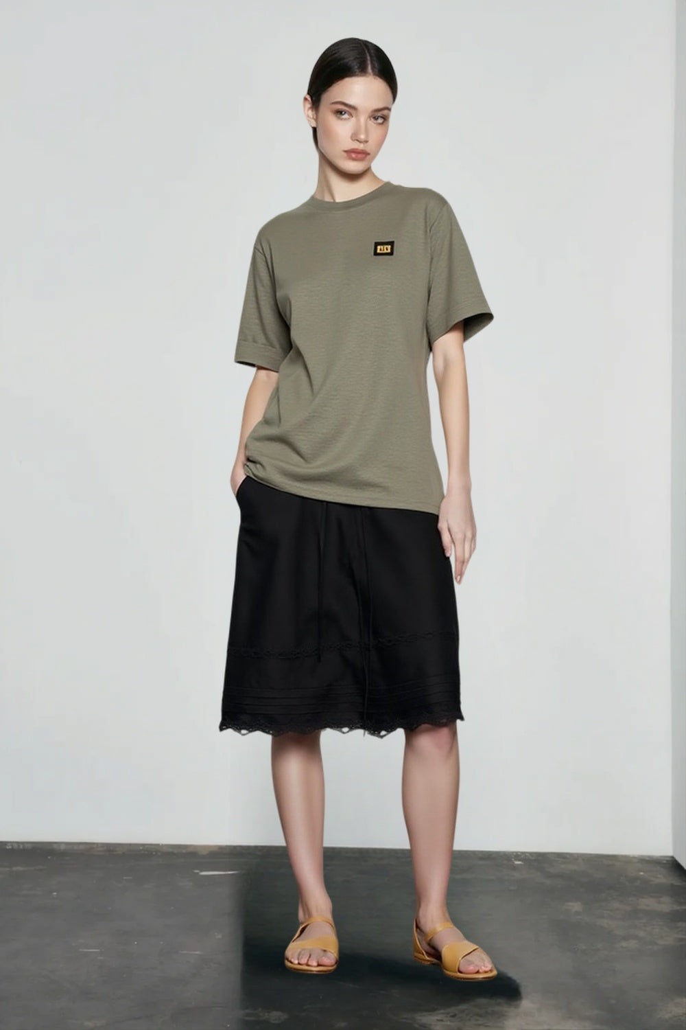 Lace Trim Acetate Midi Vacation Skirt
