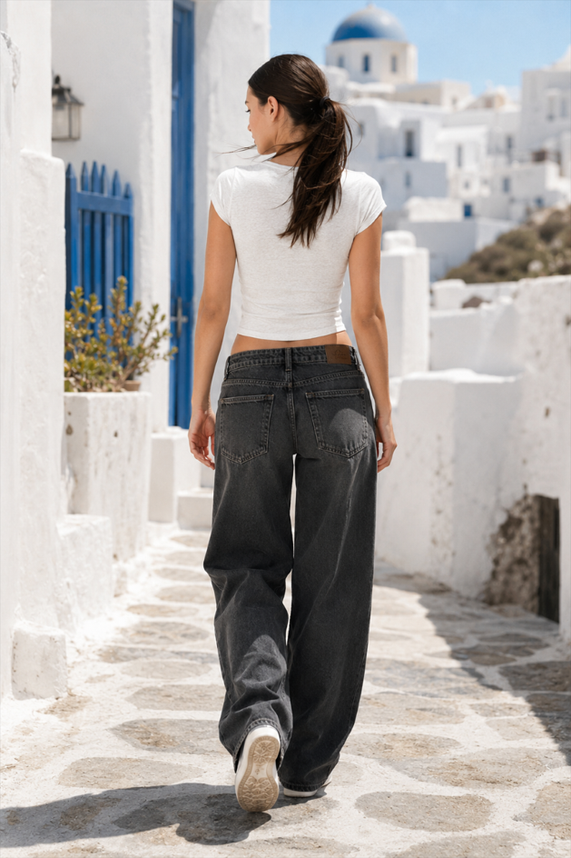 Vintage Washed Stretchy Straight Leg Jeans