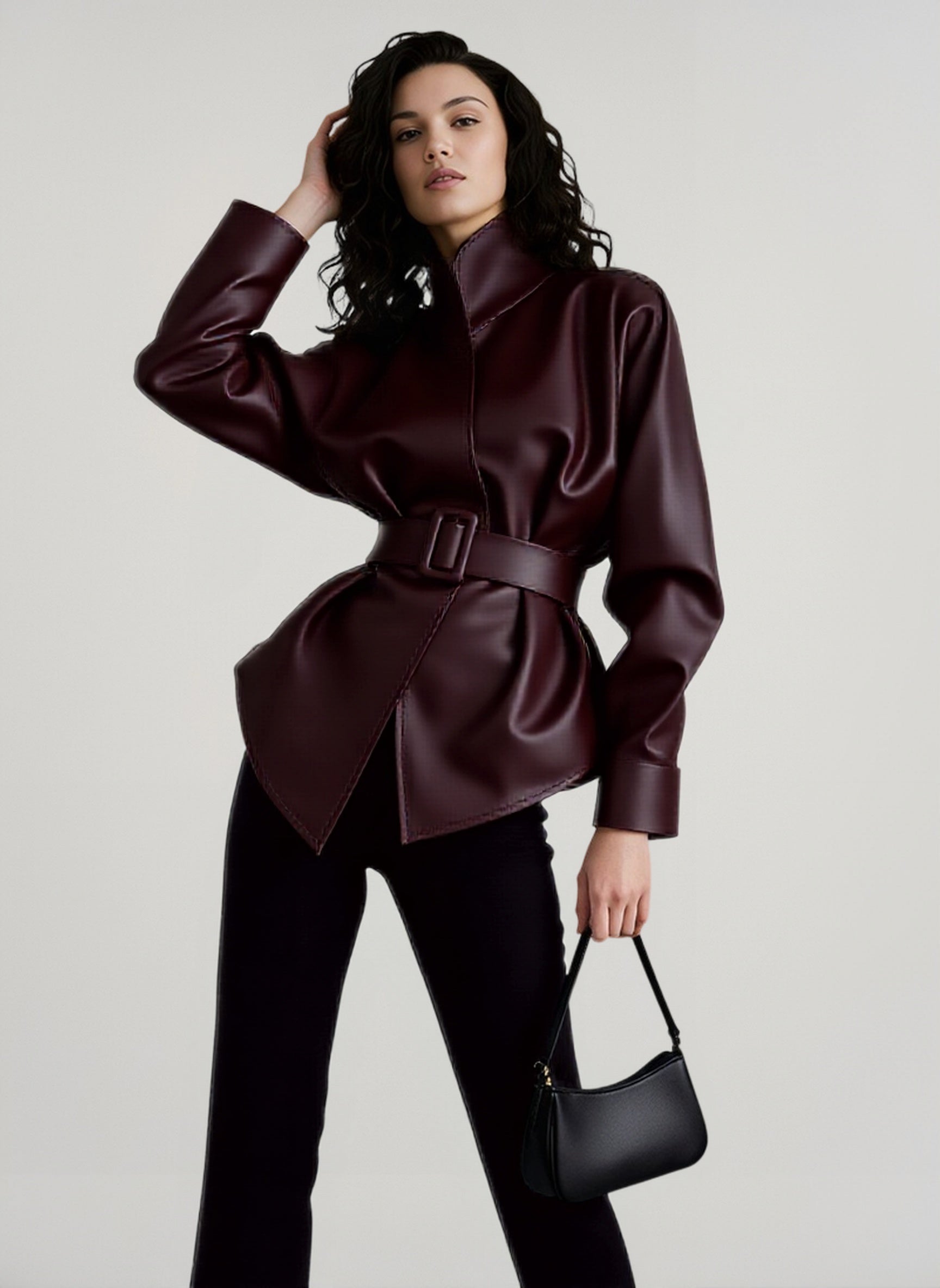 Stand Collar Trench Leather Jacket