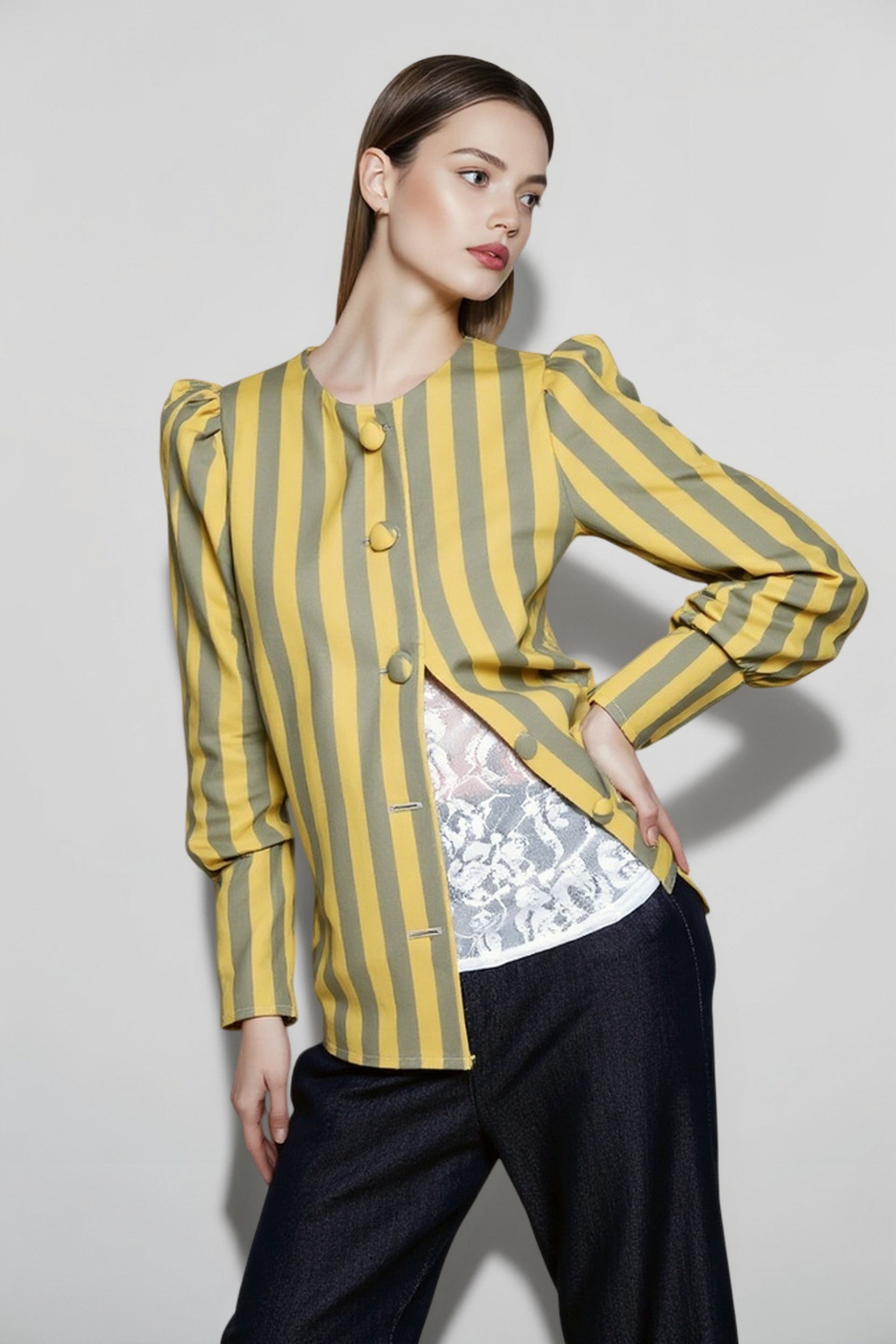 Versatile Stripe Puff Blouse
