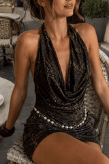 Animal Print Halter Cowl Neck Mini Dress