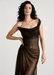 Stretch Metallic Slit Formal Dress