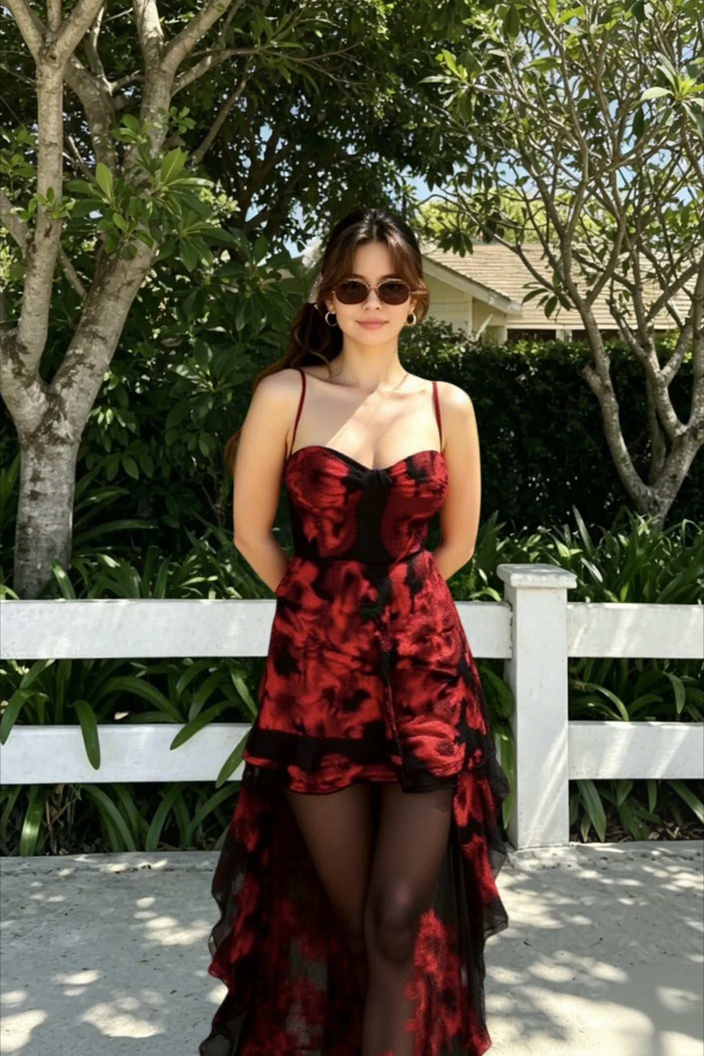 Ruched Low-Neck Floral Dress