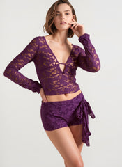 Sexy Lace Deep V Sheer Long Sleeve Blouse