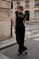 Mesh Panel Mock Neck Top