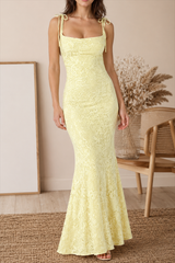 Solid Sash Backless Mermaid Formal Dress