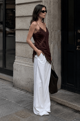 Lace Trim Patchwork Low Cut Asymmetrical Slit Cami Top
