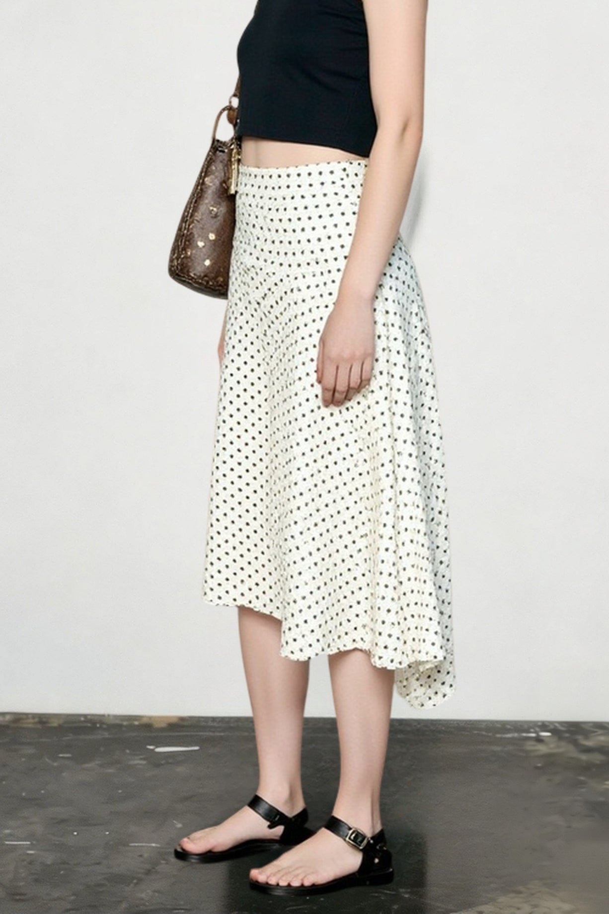 Polka Dot Low Waist Ruffle Hem A-Line Skirt