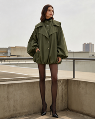 Retro Green Unique Oversized Slim Fake Two Piece Trench Jacket