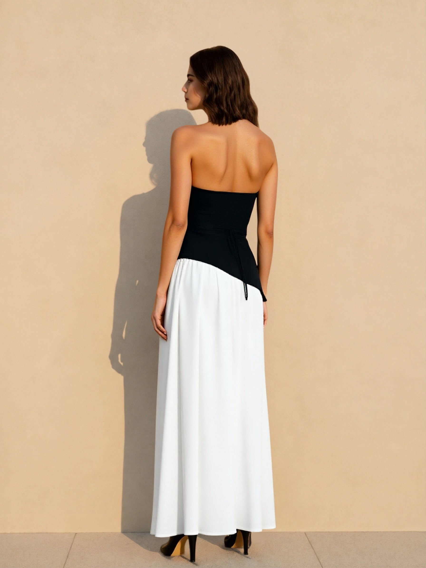 Color Block Flowy Tie Bustier Formal Dress