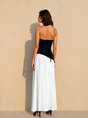Color Block Flowy Tie Bustier Formal Dress