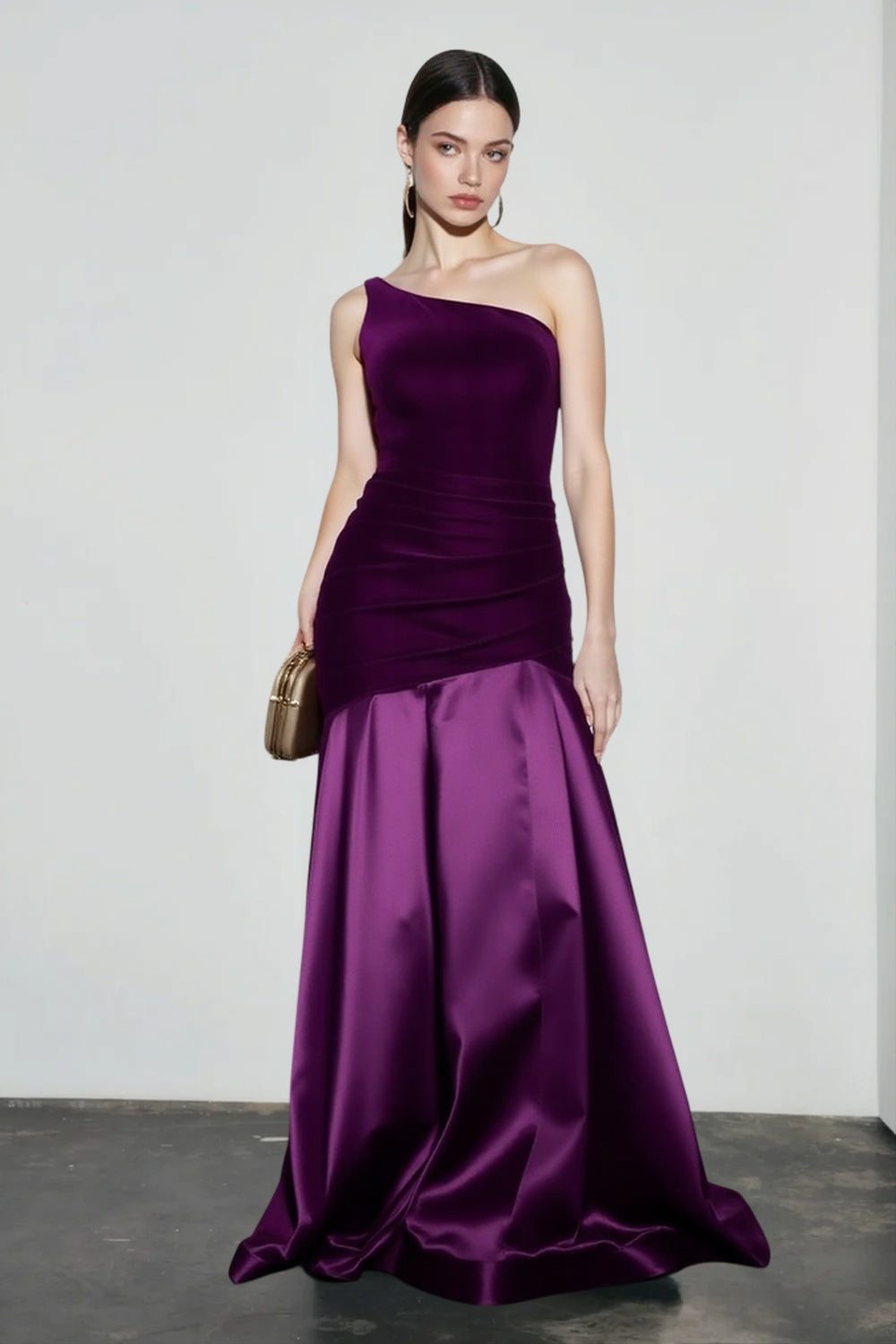 Velvet Panel Off Shoulder A Line Formal Dress