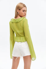 Mesh Ruffle Tie Detail Crop Top