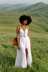 Spliced Strappy Casual Cutout Boho Dress