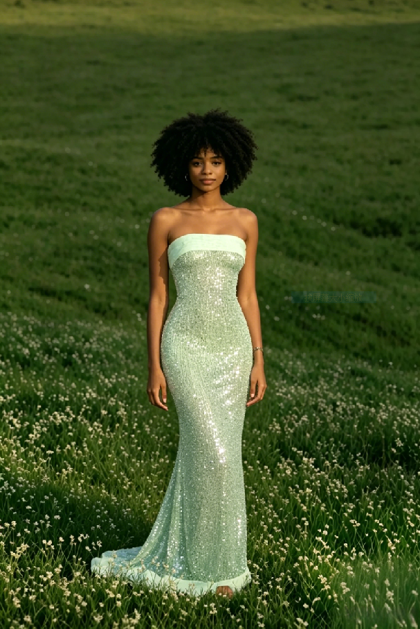 Sexy Elegant Sequin Strapless Fitted Slit Backless Evening Dress