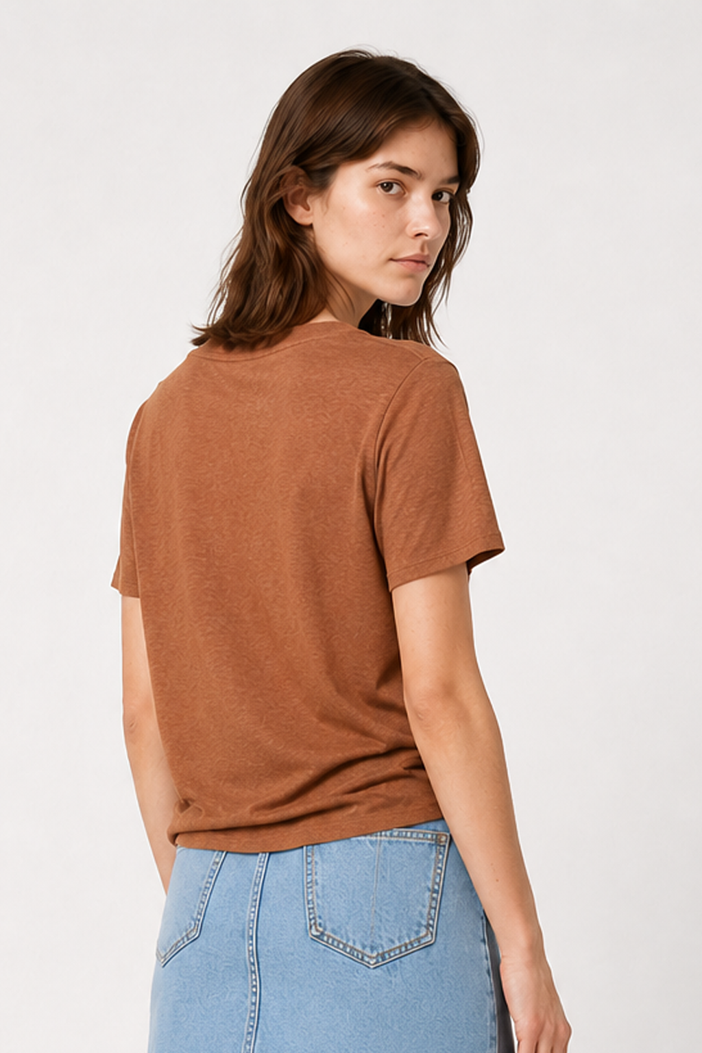 Minimalist Solid Deep V Neck Slub Cotton Loose T-shirt