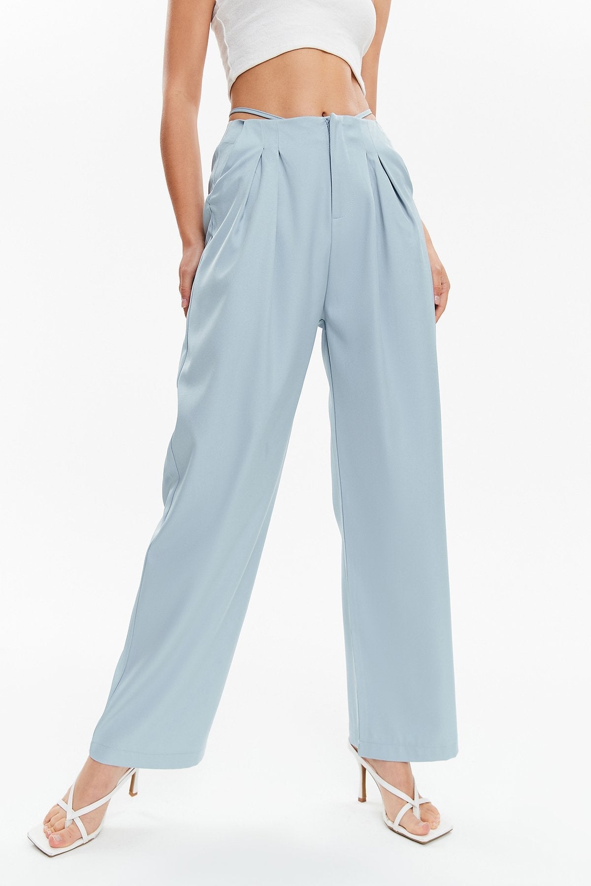 High Waist Tie Back Wide Leg Pants