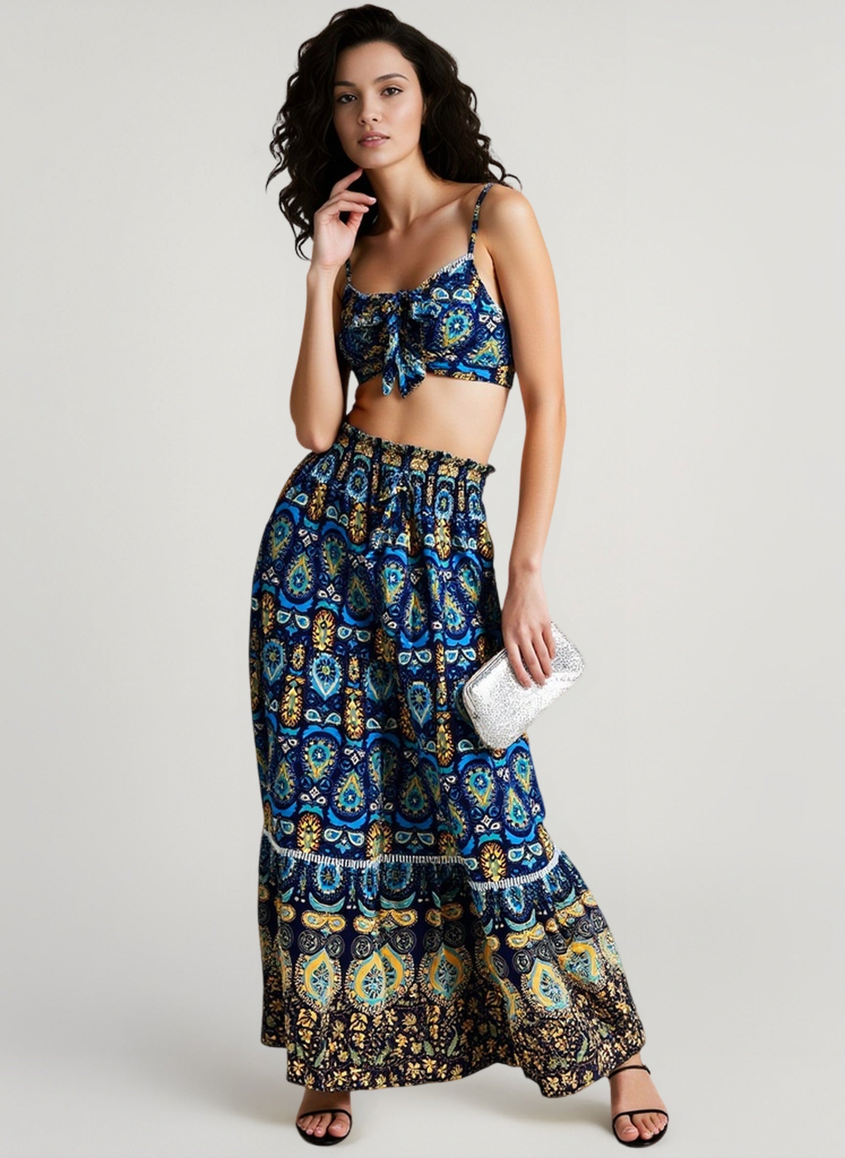Rayon High Waist Hollow Boho Vacation Skirt