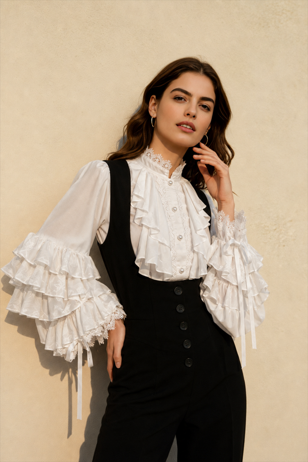 Dark Frill Batwing Sleeve Top