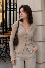Solid Color Retro Knit Blouse
