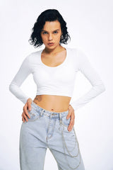 Basic Solid Ribbed Crop Long Sleeve Top