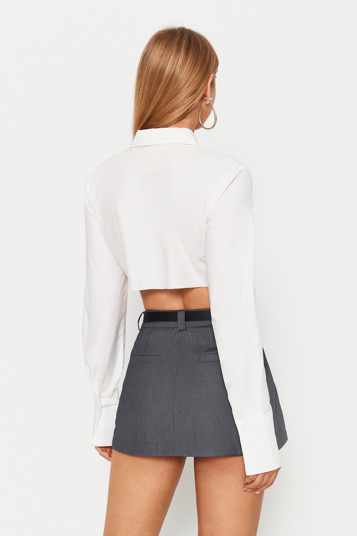 Lapel Neck Pocket Patched Asymmetrical Hem Shirt