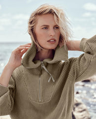 Wide Collar Half Zip Long Sleeve Sweater