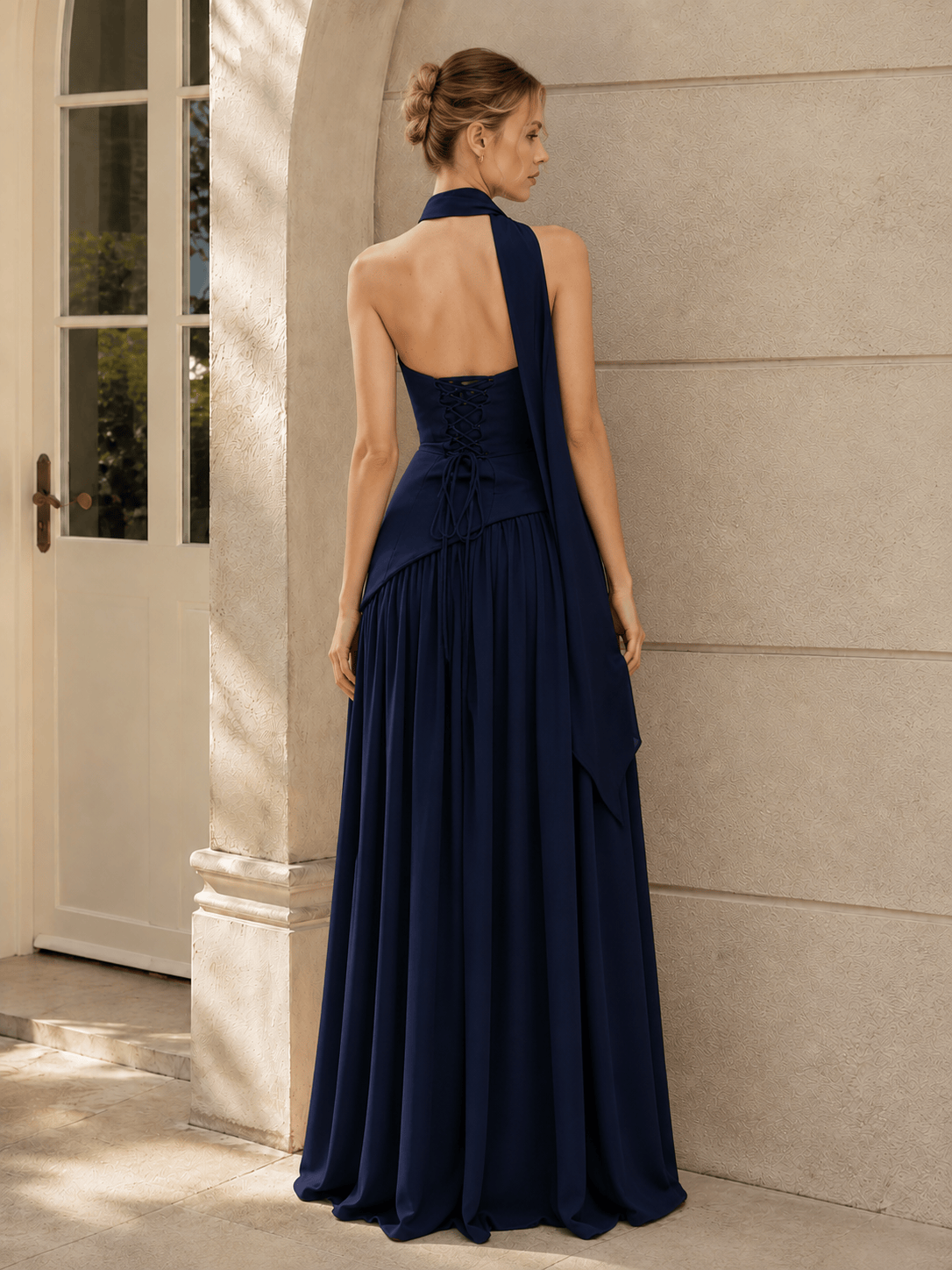 Solid Bustier High Slit Formal Dress