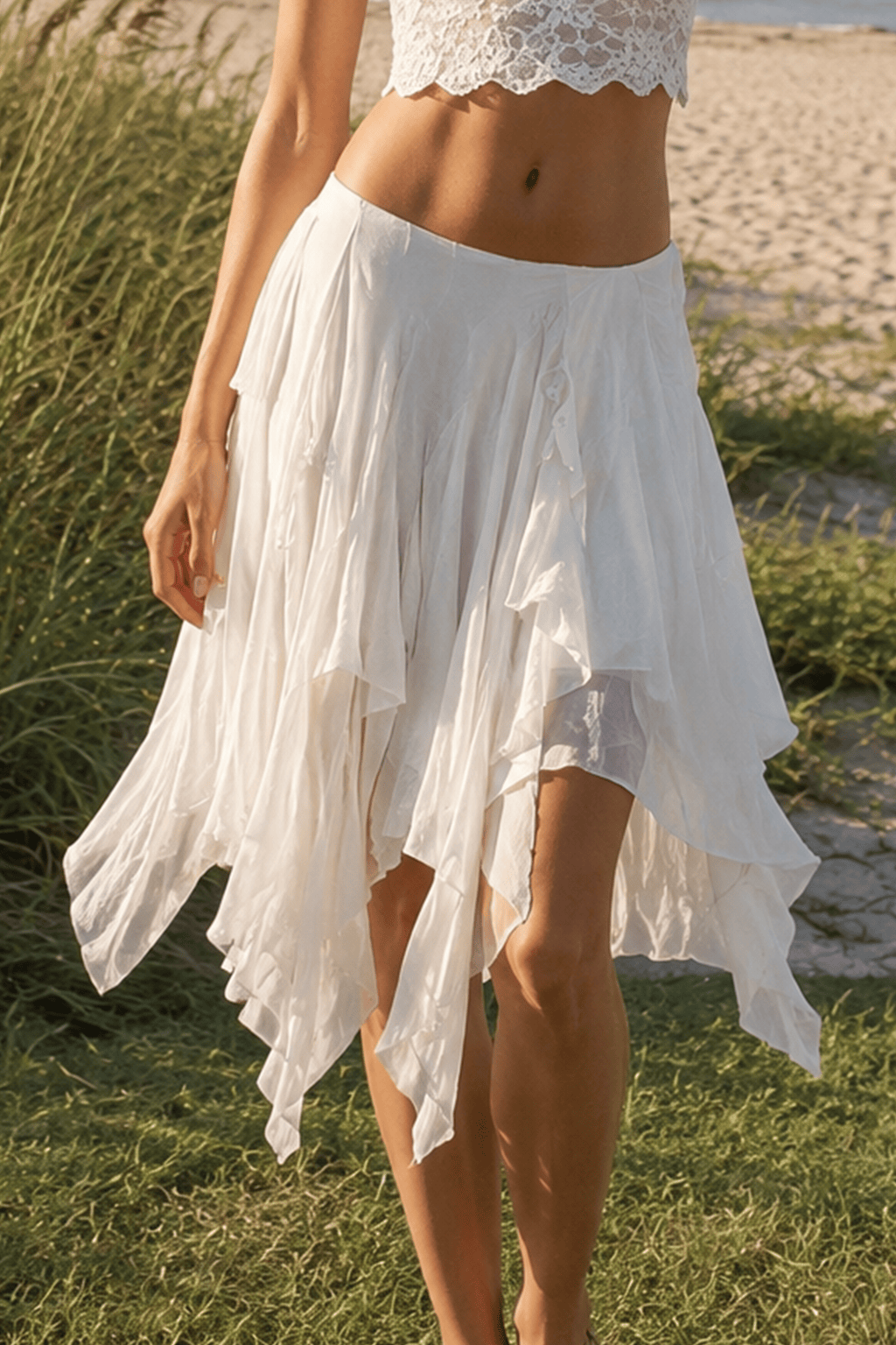 Ruffled Asymmetrical Midi Skirt