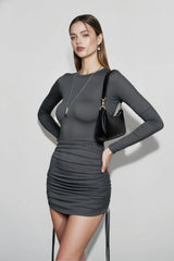 Drawstring Bandage Long Sleeve Mini Dress