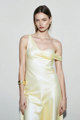 Solid Color Asymmetrical Shoulder Backless Strapless  Formal Dress