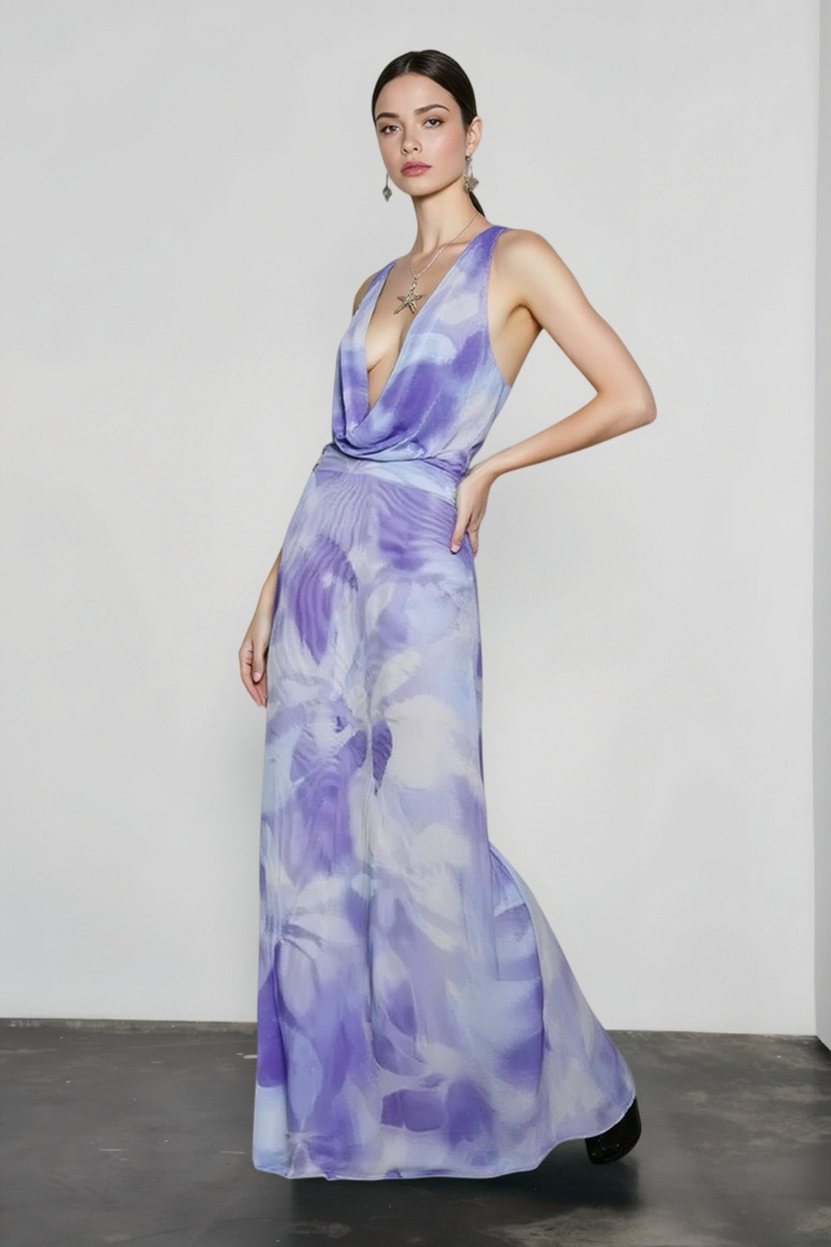 Printed Halter Cowl Neck Bodycon Vacation Dress