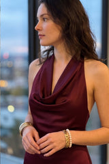 Satin Cowl Neck Halter Backless Slim Maxi Dress