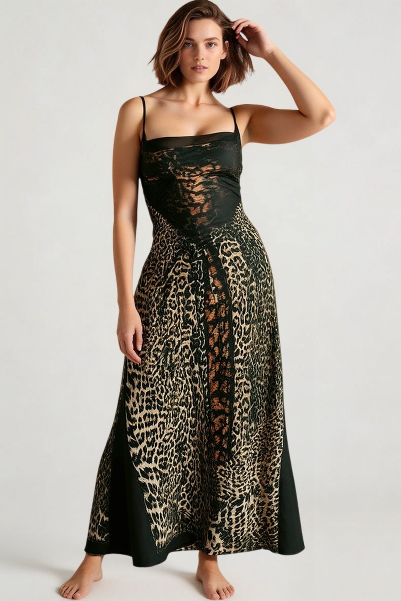 Mesh Patchwork Backless Midi Dress