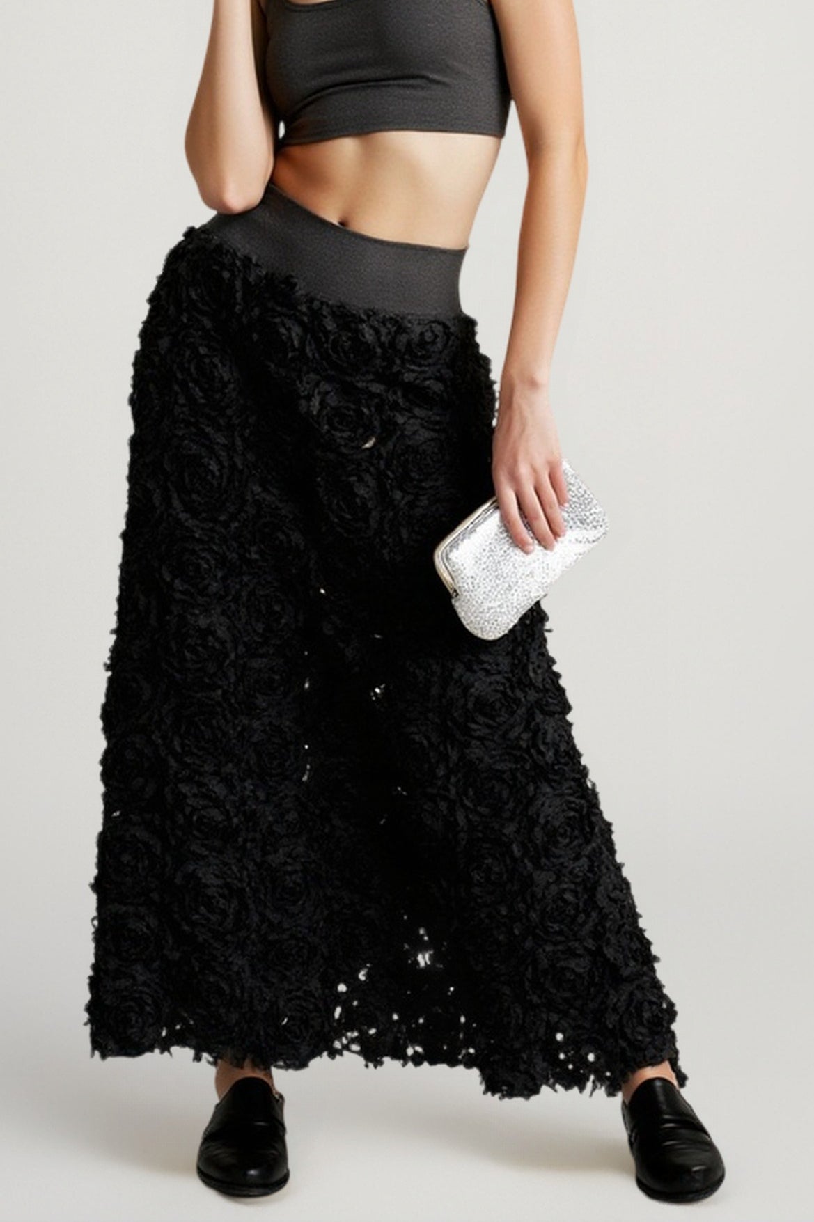 Floral Applique Evening Maxi Skirt