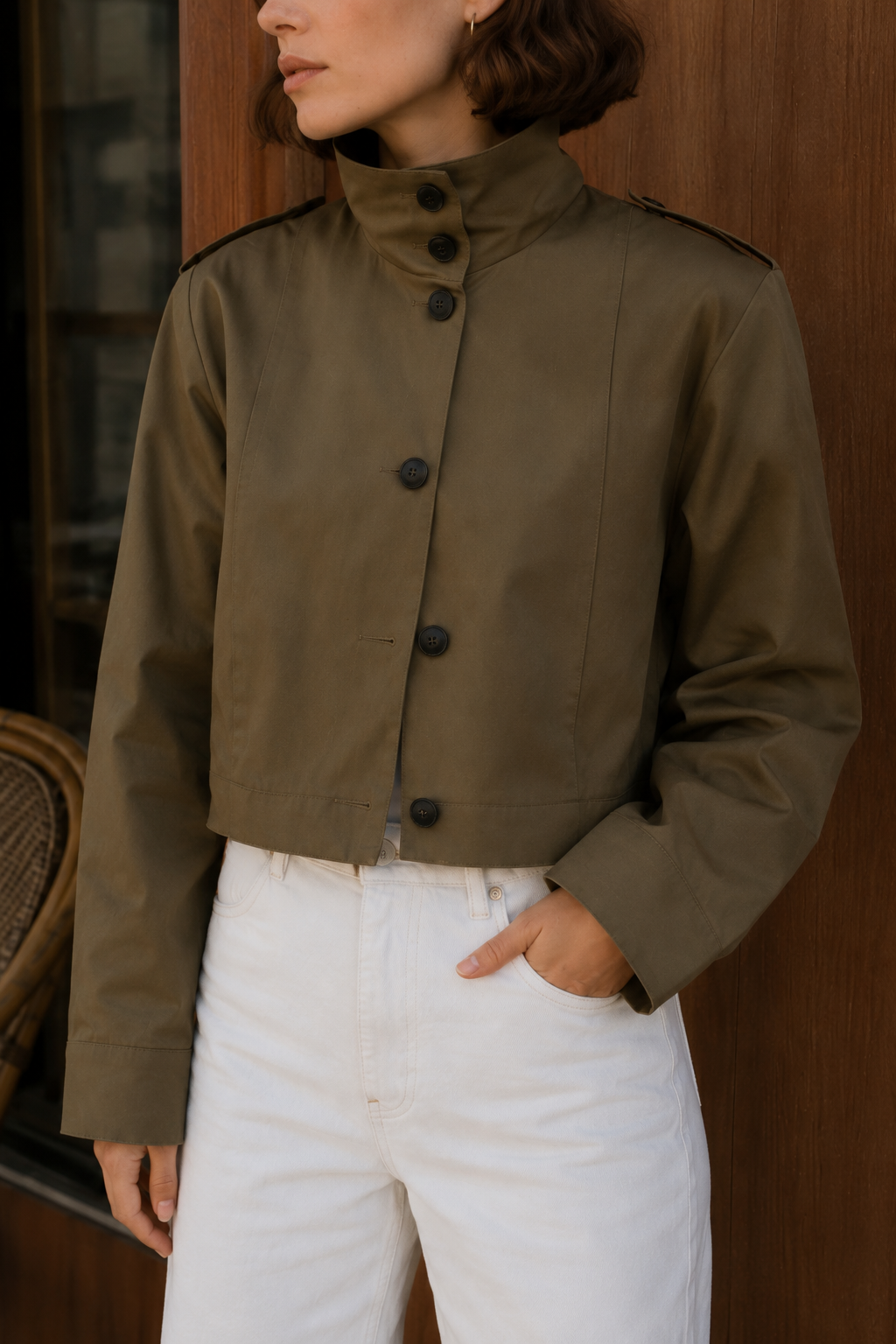 Pleated Collar Long Sleeve Jacket