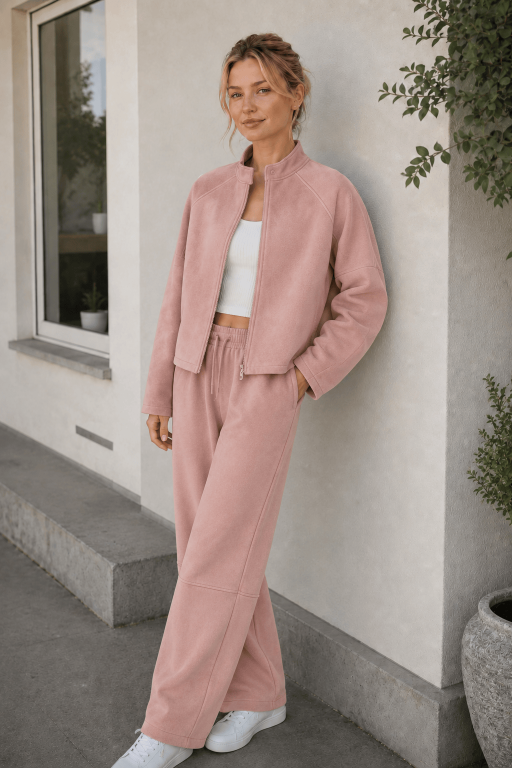 Stand Collar Suede Minimalist Jacket