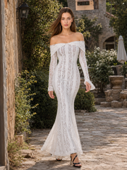 Long Sleeve Lace Strapless Boho Dress
