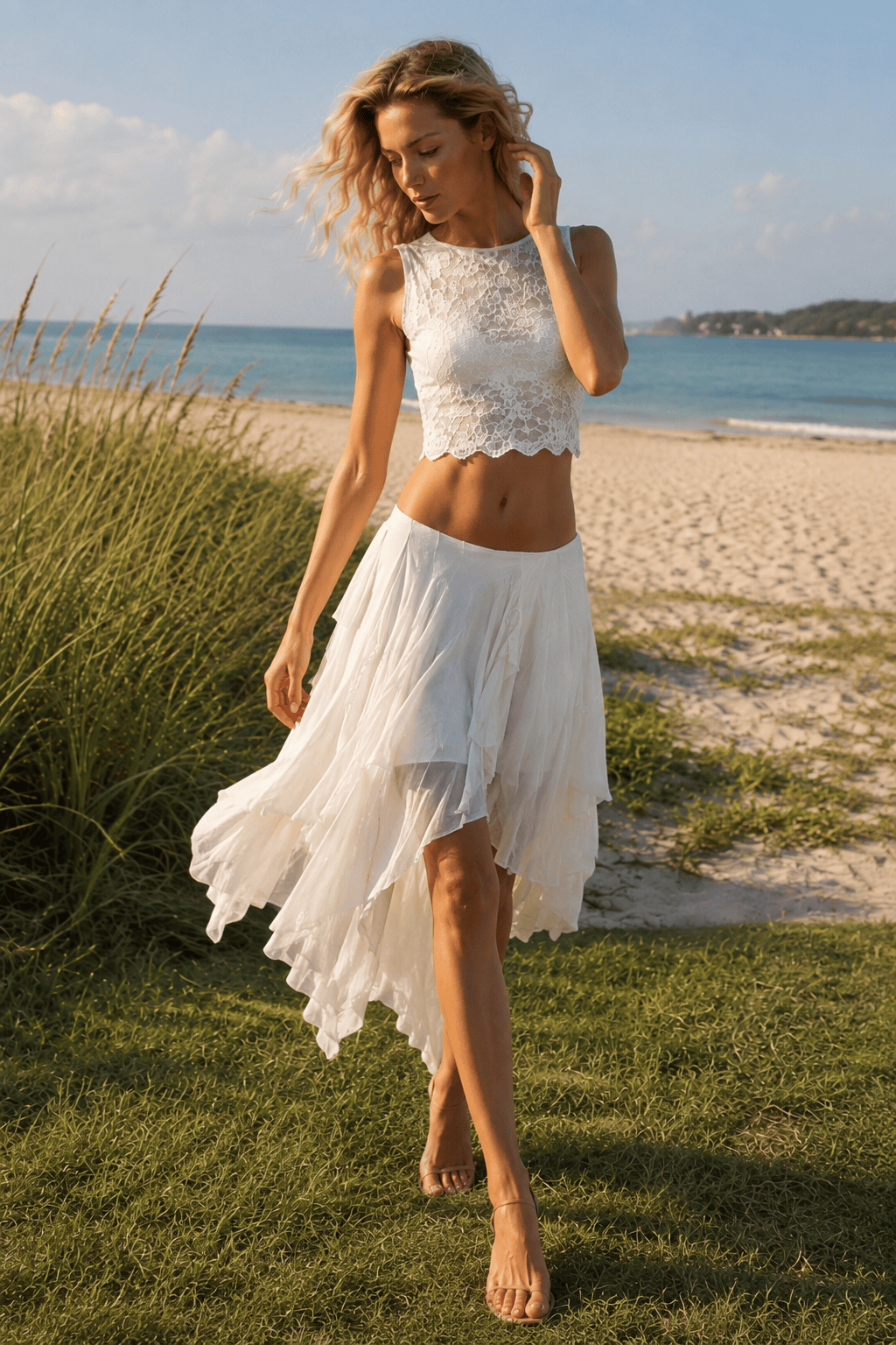 Ruffled Asymmetrical Midi Skirt