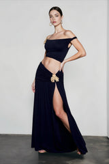 Off Shoulder Ruched Crop Vacation Set
