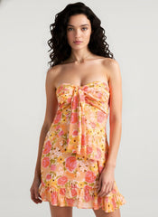 Floral Print Strapless A Line Dress
