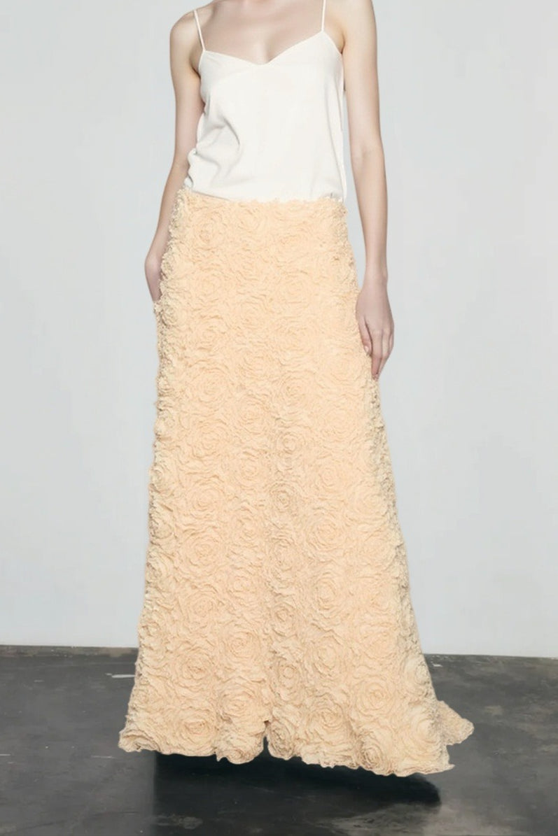 Floral Applique Evening Maxi Skirt