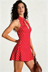 Sexy Polka Dot Halter Sleeveless Bodycon Mini Dress