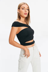 Asymmetrical Neck Cut Out Crop Top