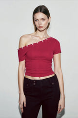 Off Shoulder Cinched T-shirts
