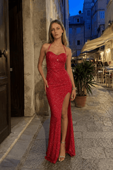 Solid Plunging Backless Slit Fitted Maxi Party Dress